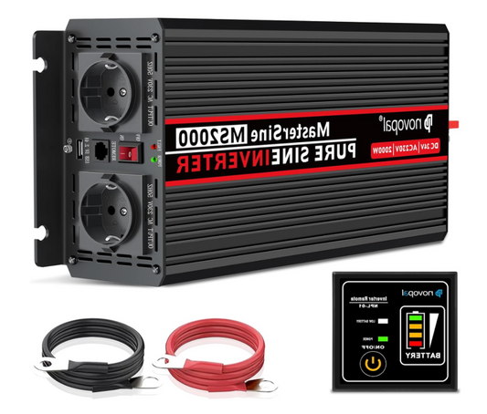 Spanningsomvormer 24V Naar 230V – Inverter – Converter – Voltage Converter – Stroomomzetter – 2000W Vermogen – Pure Sinusgolf Met USB-Aansluiting - QUORE