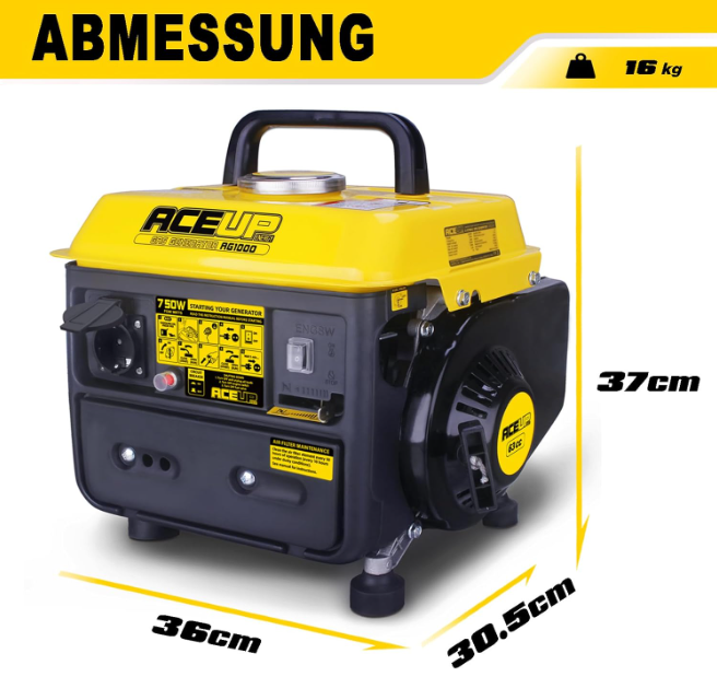 Benzinegenerator – Stroomgenerator – Noodstroomvoorziening – Powergenerator – 750 W Piekvermogen – Compact, Lichtgewicht 15,9 kg – 230 V Stopcontact – Automatische Uitschakeling - QUORE