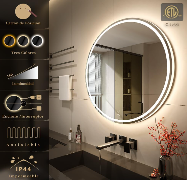 Verstelbare LED Badkamerspiegel – Make-Up Spiegel – Touch Spiegel – Anti-Fog Spiegel – Wandspiegel – 70x70 cm – Instelbare Kleurtemperatuur – Frameloos Design - QUORE
