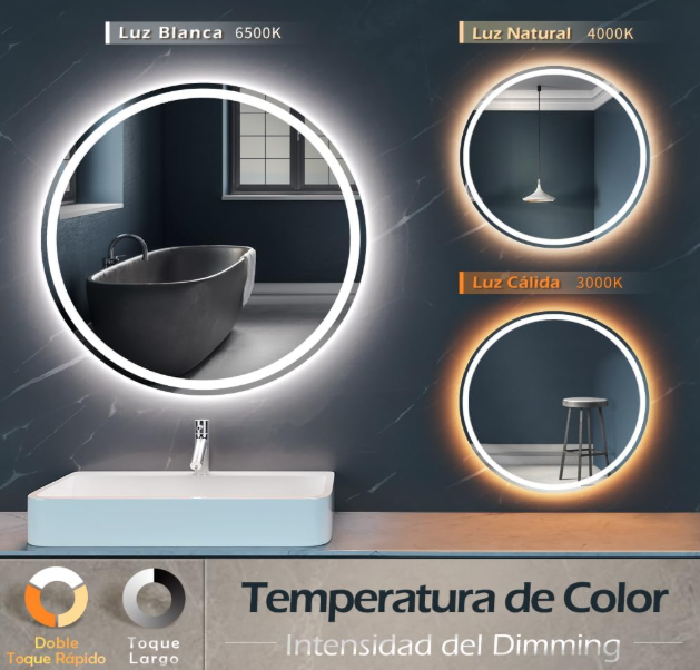 Verstelbare LED Badkamerspiegel – Make-Up Spiegel – Touch Spiegel – Anti-Fog Spiegel – Wandspiegel – 70x70 cm – Instelbare Kleurtemperatuur – Frameloos Design - QUORE