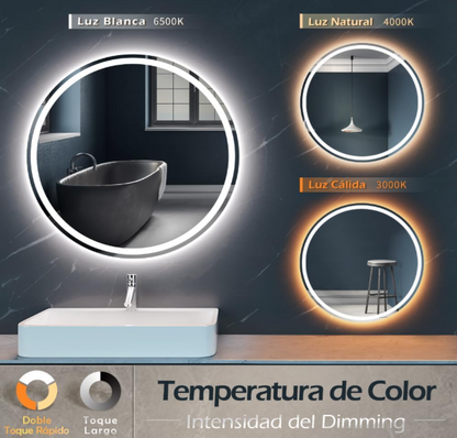 Verstelbare LED Badkamerspiegel – Make-Up Spiegel – Touch Spiegel – Anti-Fog Spiegel – Wandspiegel – 70x70 cm – Instelbare Kleurtemperatuur – Frameloos Design - QUORE