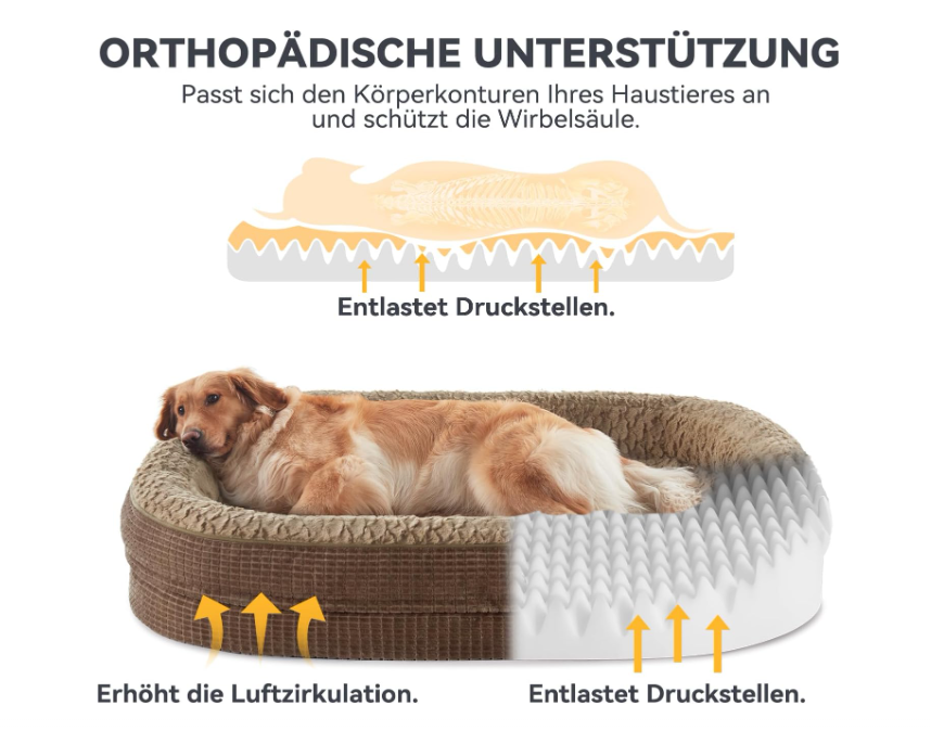 Orthopedisch Hondenbed – Hondenmand – Hondenkussen – Dog Sofa – Huisdier Bed – Extra Groot – Traagschuim Met Eierdoos-Structuur – Waterdichte Afneembare Hoes – Warm Bruin