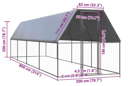 Kippenhok – Kippenren – Kippenkooi – Pluimveehok – Buitenhok – Verzinkt Stalen Frame – Waterbestendig Dak – 2x8x2 m
