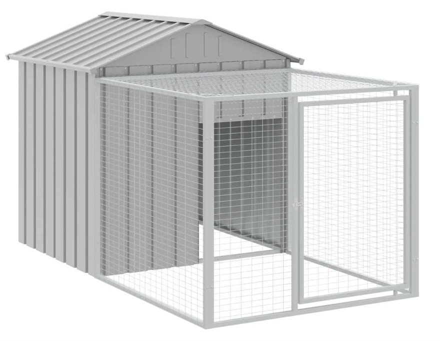 Kippenren – Kippenhok – Kippenkooi – Dierenren – Kippenhok Met Uitloop – Gegalvaniseerd Staal – Ruim 117x201x123 cm – Lichtgrijs