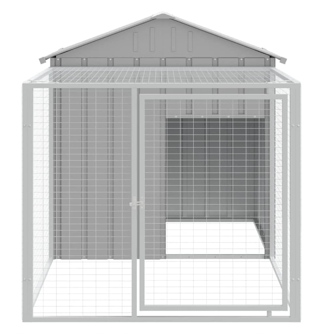 Kippenren – Kippenhok – Kippenkooi – Dierenren – Kippenhok Met Uitloop – Gegalvaniseerd Staal – Ruim 117x201x123 cm – Lichtgrijs
