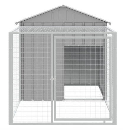 Kippenren – Kippenhok – Kippenkooi – Dierenren – Kippenhok Met Uitloop – Gegalvaniseerd Staal – Ruim 117x201x123 cm – Lichtgrijs