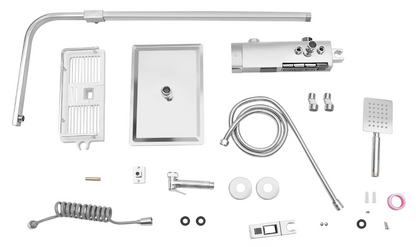 Digitale Thermostaat Douche – Douche Systeem – Regendouche – Handdouche – Hoge Druk Spuit – Opbergbasket – Roestvrij Staal – Instelbare Hoogte 75-110 cm