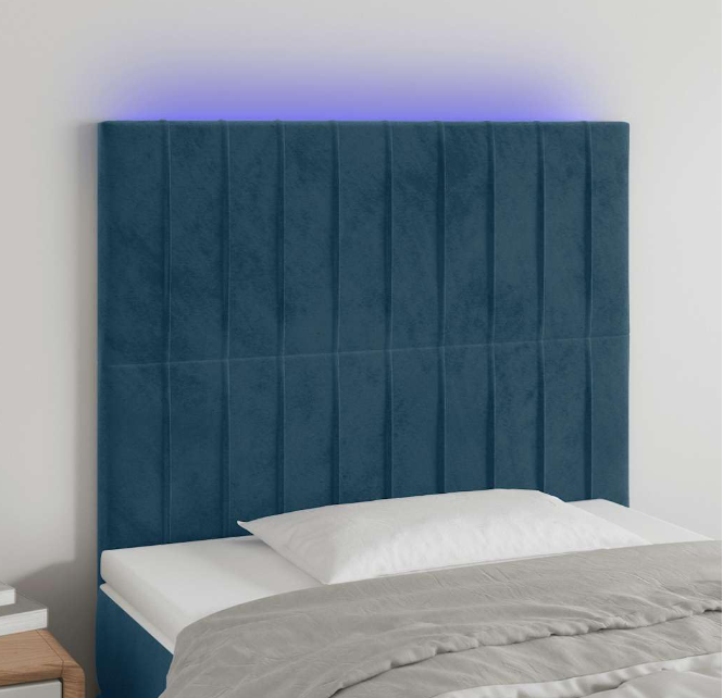 LED Hoofdbord – Hoofdeinde – Beddeinde – Bedhoofd – Houten Hoofdbord – Donkerblauw Fluweel – Verstelbare Hoogte 118-128 cm – LED-verlichting USB