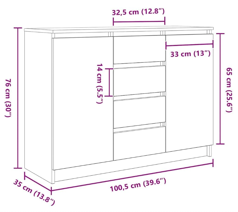 Sideboard – Opbergmeubel – Dressoir – Halmeubel – Buffetkast – Gerookt Eiken – Duurzaam Bewerkt Hout – Compacte Afmetingen 100,5x35x76 cm