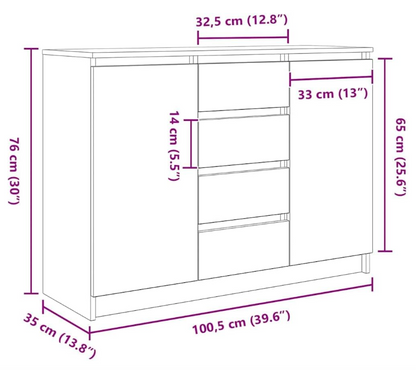 Sideboard – Opbergmeubel – Dressoir – Halmeubel – Buffetkast – Gerookt Eiken – Duurzaam Bewerkt Hout – Compacte Afmetingen 100,5x35x76 cm