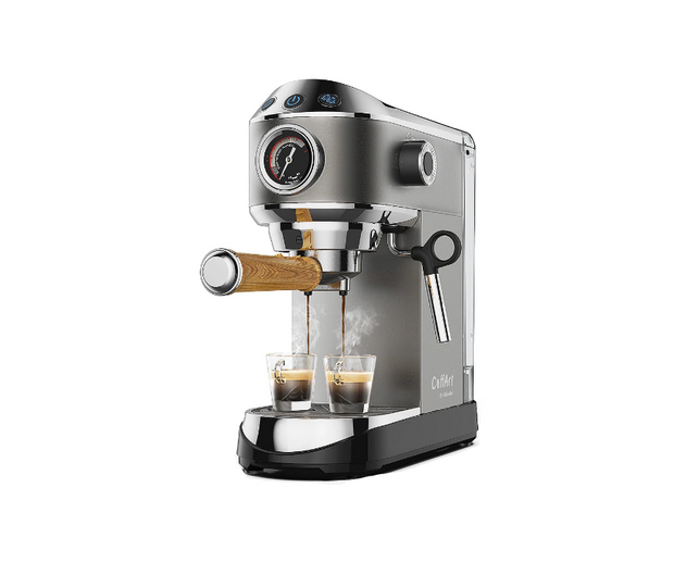 Koffiemachine - 20Bar - 220V - 1350W - Met Melkopschuimer - Semi-automatisch - Voor Espresso, Cappuccino, Latte en Mokka - Grijs - QUORE