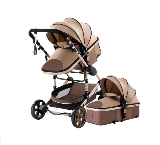 Baby Stroller - Caludan - 3 in 1 - Luxe Reiskinderwagen - Autostoel - Draagkinderwagen - Bruin