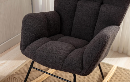Schommelstoel – Witte Rocking Chair – Teddy Fauteuil – Schommel Fauteuil – Lounge Stoel – Zachte Teddy Bekleding – Stevige Houten Poten