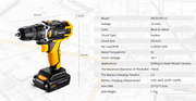 Accuboormachine - Boormachine - 16V - 32N.m - Houtbewerkingsgereedschap - Borstelloos - Combinatiekit - Zwart & Geel