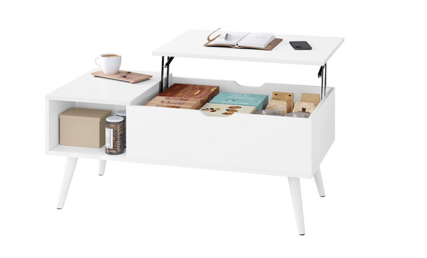 Adjustable Coffee Table - Folding Table with Storage - Modern Coffee Table - Wooden Table with Lifting Board - 100x50x43 cm - White