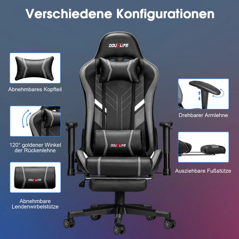 GC-RC03 - Gaming Bureaustoel - Ergonomische bureaustoel - Bureaustoelen voor Volwassenen - Chair - Gaming stoel - zwart/grijs met massagefunctie