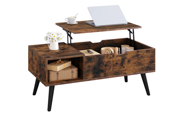Adjustable Coffee Table - Folding Table with Storage - Modern Coffee Table - Wooden Table - 100x50x43 cm - Rustic Brown