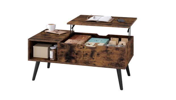 Adjustable Coffee Table - Folding Table with Storage - Modern Coffee Table - Wooden Table - 100x50x43 cm - Rustic Brown