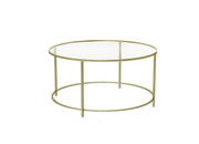 Ronde Salontafel - Glazen Tafelblad met Gouden IJzeren Frame - Robuuste Koffietafel - Modern Retro Design - Woonkamer Accessoire - Goud