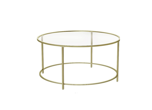 Ronde Salontafel - Glazen Tafelblad met Gouden IJzeren Frame - Robuuste Koffietafel - Modern Retro Design - Woonkamer Accessoire - Goud