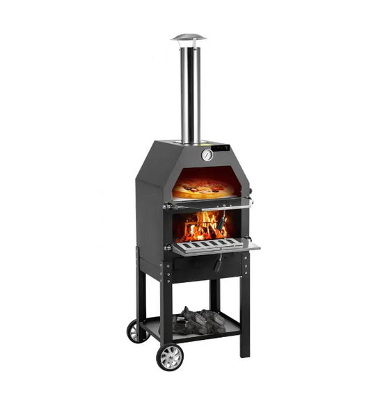 Pizza Oven - Outdoor Pizza Ovens - 12 Inch Pizza Oven - 2-Layer - Outdoor Pizza Oven - Pellet Pizza Oven - Sustainable - Outdoor Pizza Oven - Wood Fired Pizza Oven - Garden Pizza Oven - Portable - 458 x 464 x 1418 mm - Stainless Steel - Black