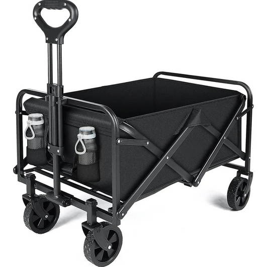 Vevor - Deeper Festival Trolley - Adjustable Handlebar - Outdoor Garden Wagon Cart - Heavy Duty Foldable - Small Rubber Wheels - for Beach Camping - Black