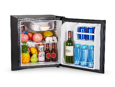 Mini Koelkast – Compact Koelkast – Tafelkoelkast – Koelbox – Kleine Koelkast – 46L Inhoud – Fluisterstil 42dB – Zwart Mat Roestvrij Staal – Omkeerbare Deur