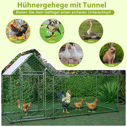 Dierenren – Konijnenren – Kippenren – Puppyren – Klein Dierenren – 3x1x1,5m – Roestvrij Stalen Frame – Waterdichte UV-bestendige PE Kap