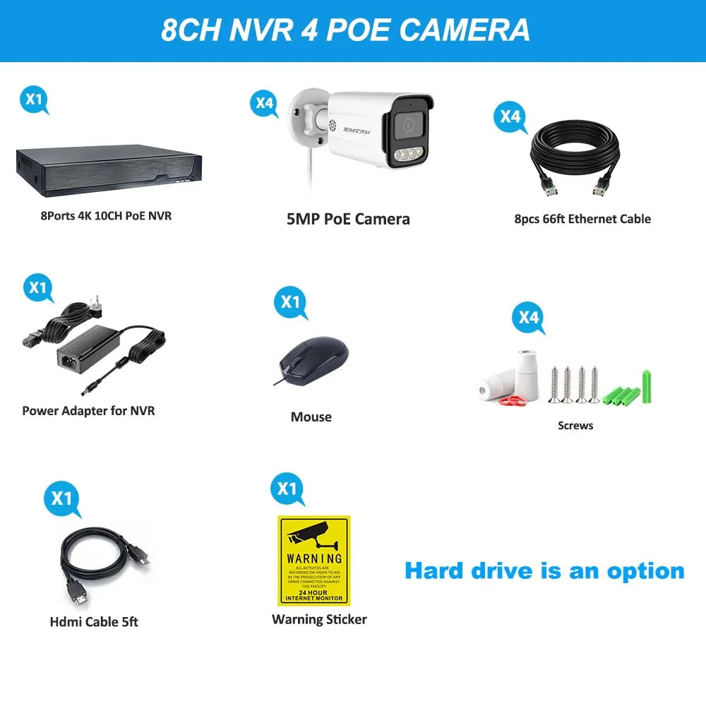 5MP PoE Beveiligingssysteem – Beveiligingscamera – IP Camera – CCTV Camera – Surveillance Camera – 4 Camera’s – 4TB HDD – Mensendetectie – Tweeweg Audio - QUORE