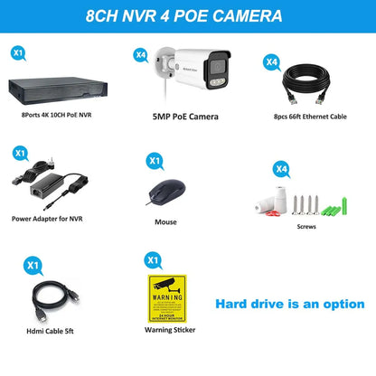 5MP PoE Beveiligingssysteem – Beveiligingscamera – IP Camera – CCTV Camera – Surveillance Camera – 4 Camera’s – 4TB HDD – Mensendetectie – Tweeweg Audio - QUORE