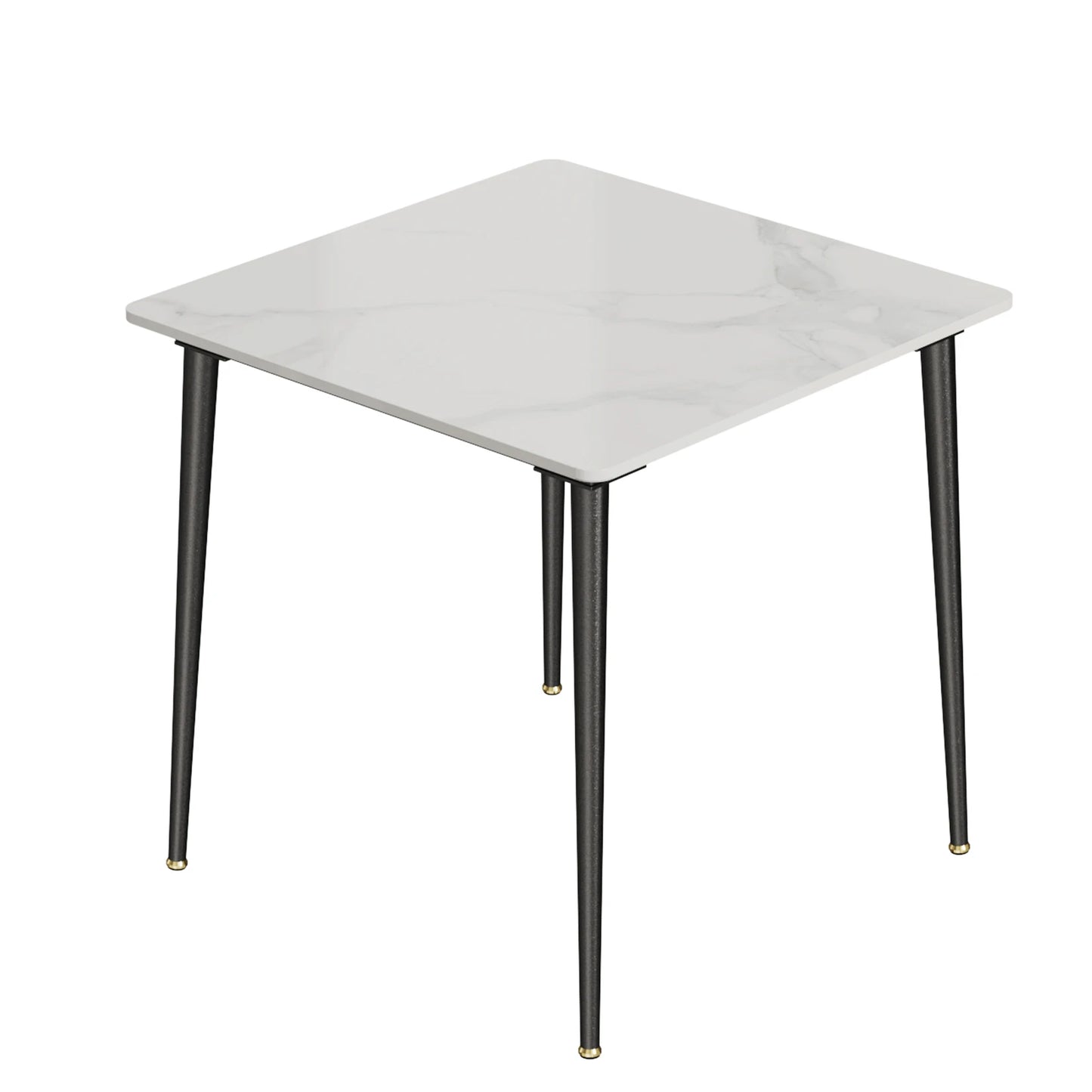 Eetkamertafel – Marmeren Tafel – Vierkante Eettafel – Compacte Tafel – Sintered Stone Blad – Robuuste Metalen Poot – 80x80 cm - Glanzend wit