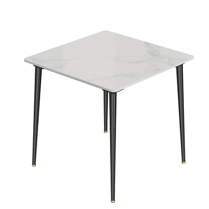 Eetkamertafel – Marmeren Tafel – Vierkante Eettafel – Compacte Tafel – Sintered Stone Blad – Robuuste Metalen Poot – 80x80 cm - Glanzend wit