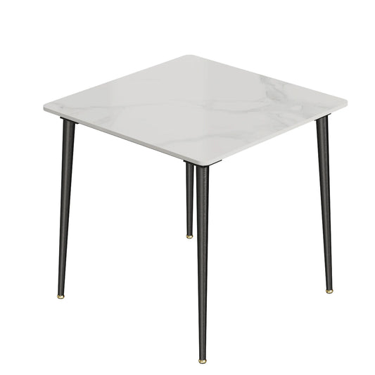 Eetkamertafel – Marmeren Tafel – Vierkante Eettafel – Compacte Tafel – Sintered Stone Blad – Robuuste Metalen Poot – 80x80 cm - Glanzend wit