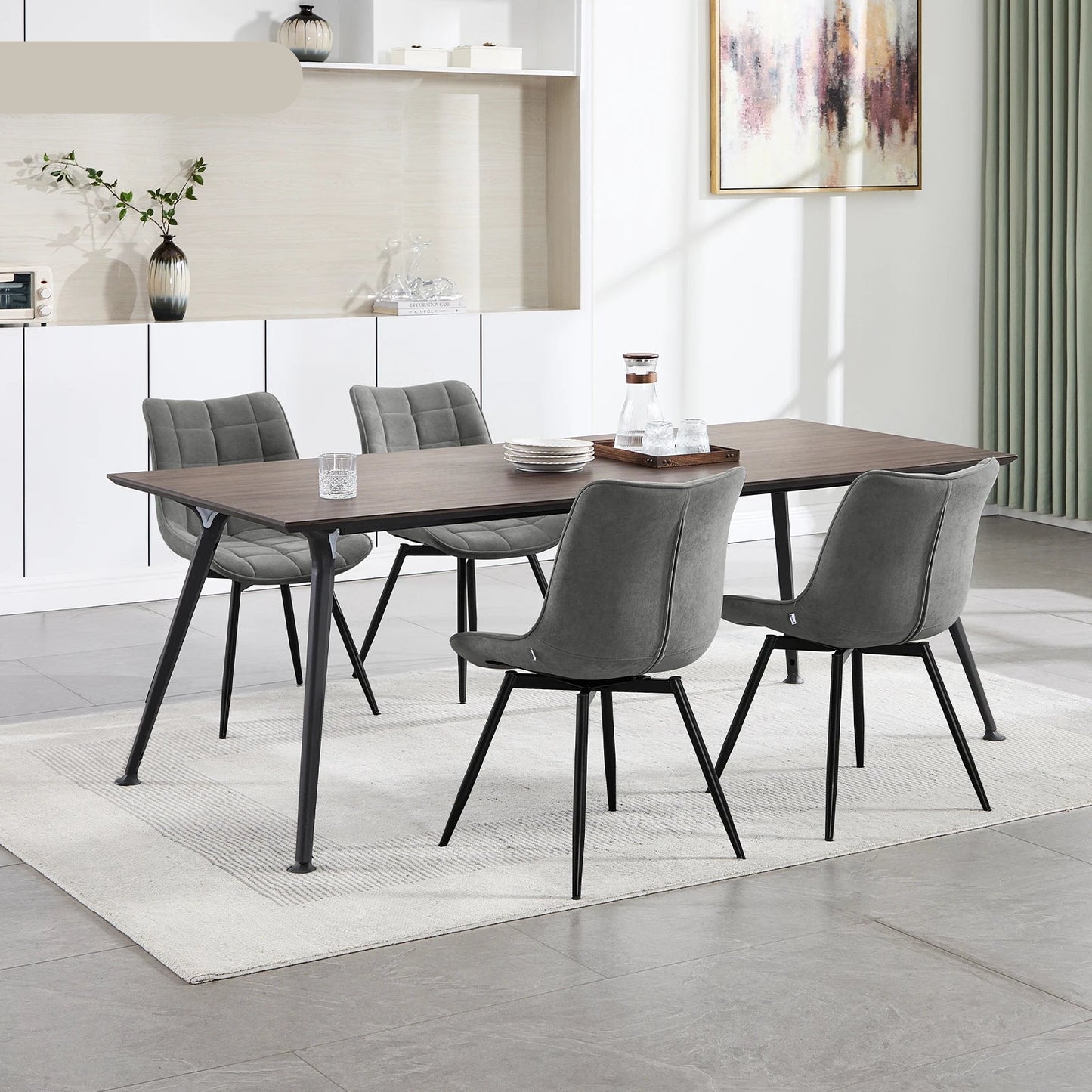 Velvet Eetkamerstoelen - Retstoel -  Stoelen - Kuipstoelen - Eetkamerstoel - Set van 4 - 360° Draaibaar – Ergonomisch & Gestoffeerd – Zwart - QUORE
