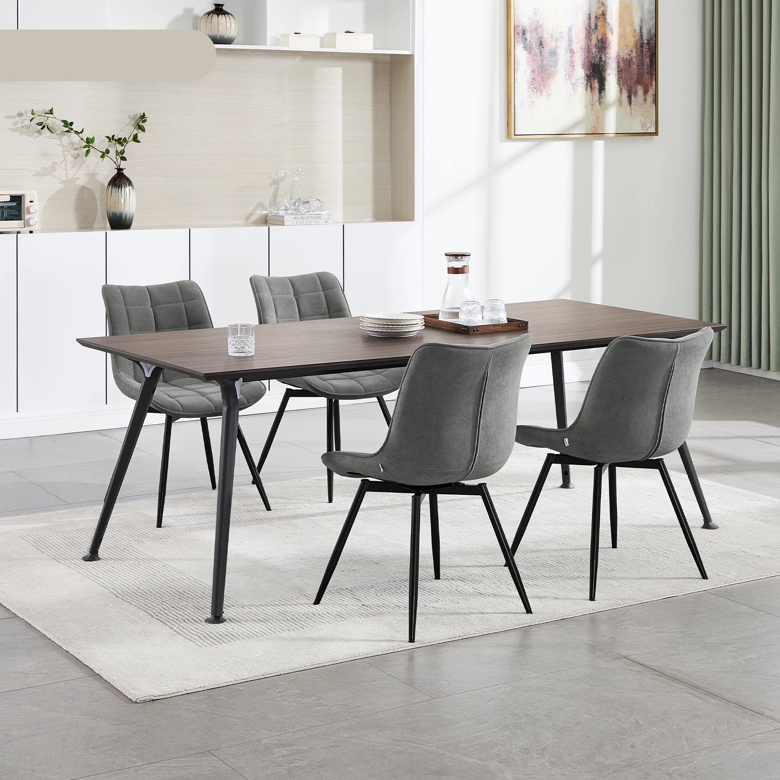 Velvet Eetkamerstoelen - Retstoel -  Stoelen - Kuipstoelen - Eetkamerstoel - Set van 4 - 360° Draaibaar – Ergonomisch & Gestoffeerd – Zwart - QUORE