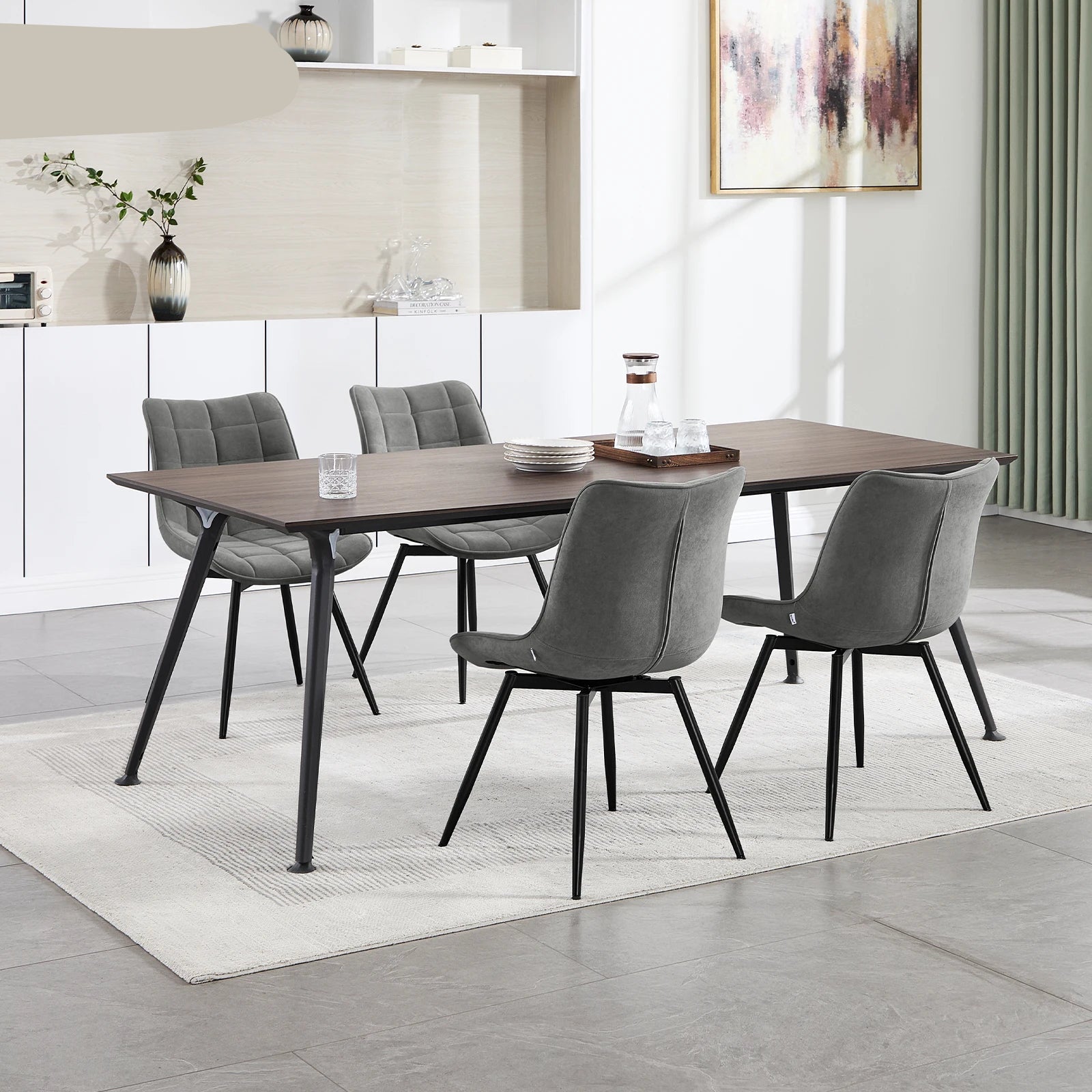 Velvet Eetkamerstoelen - Eetstoel -  Stoelen - Kuipstoelen - Eetkamerstoel - Set van 4 - 360° Draaibaar – Ergonomisch & Gestoffeerd – Donkergrijs - QUORE