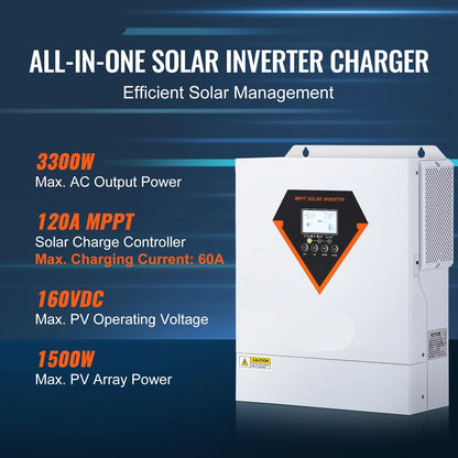 Omvormer - Inverter voor Zonnepanelen - Hybride Zonne-omvormer - 5500W - Pure Sine Wave Off-Grid Inverter met Acculader - 230V AC - Ondersteunt Zonnepaneel & Netstroom Opladen - Voor Zelfvoorzienende Energie
