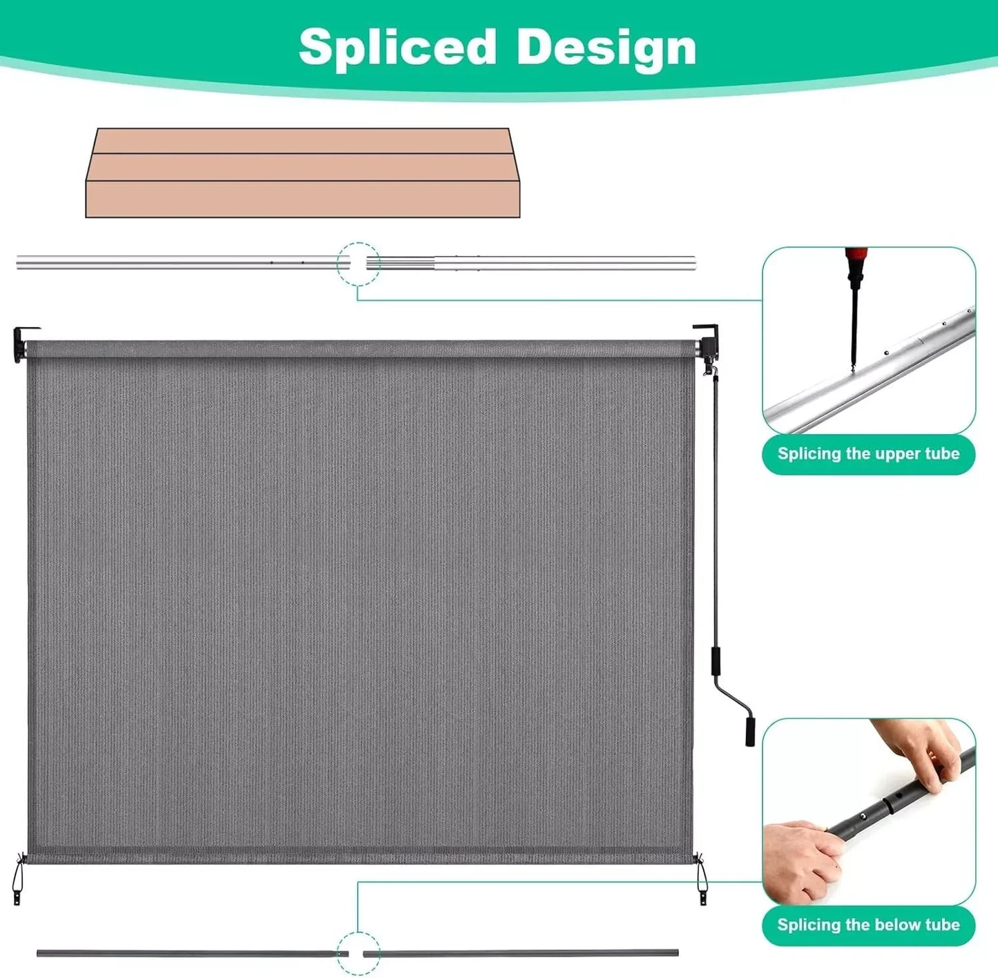Rolgordijnen - Rolgordijn Verduisterend - Outdoor - 240x180 cm - Zonnescherm Zonder Koord - Windscherm - HDPE Privacy Scherm voor Balkon, Terras of Tuin - Grijs