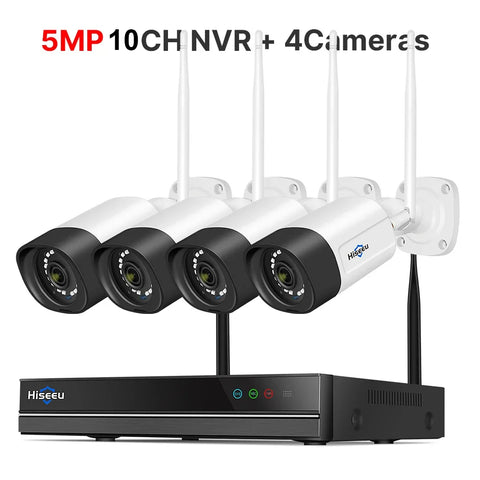 Security Camera System - 10CH 5MP Camera - Outdoor - POE Camera - Surveillance Camera - AI Human Detection - Security Camera - Security Camera System - NTSC,PAL - Alexa - 4 Pieces - White