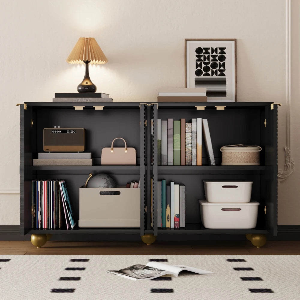 Dressoir – Kast – Opbergmeubel – Sideboard – Ladekast – Zwart MDF – Verstelbare Legplanken – Metalen Handgrepen