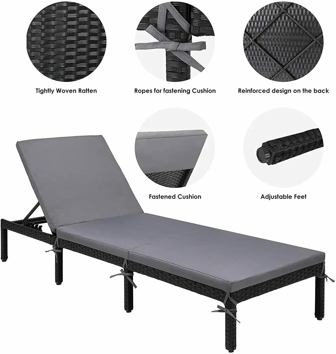 Lounge Stoel - Relaxstoel - met Dikke Kussen - Fauteuil - PE Rattan en Stalen Frame – Tuinstoel voor Patio, Tuin en Zwembad - Opvouwbaar -Grijs