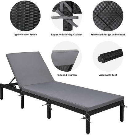 Lounge Stoel – Opvouwbare Relax Fauteuil met Dikke Kussen – PE Rattan & Stalen Frame – Tuinstoel voor Buiten - Terras - Balkon & Zwembad – Grijs