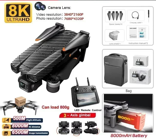 Drone – Drones – Luchtfotografie – Camera Drone – 8K Resolutie – 3-Assige Gimbal – 28 Minuten Vliegtijd