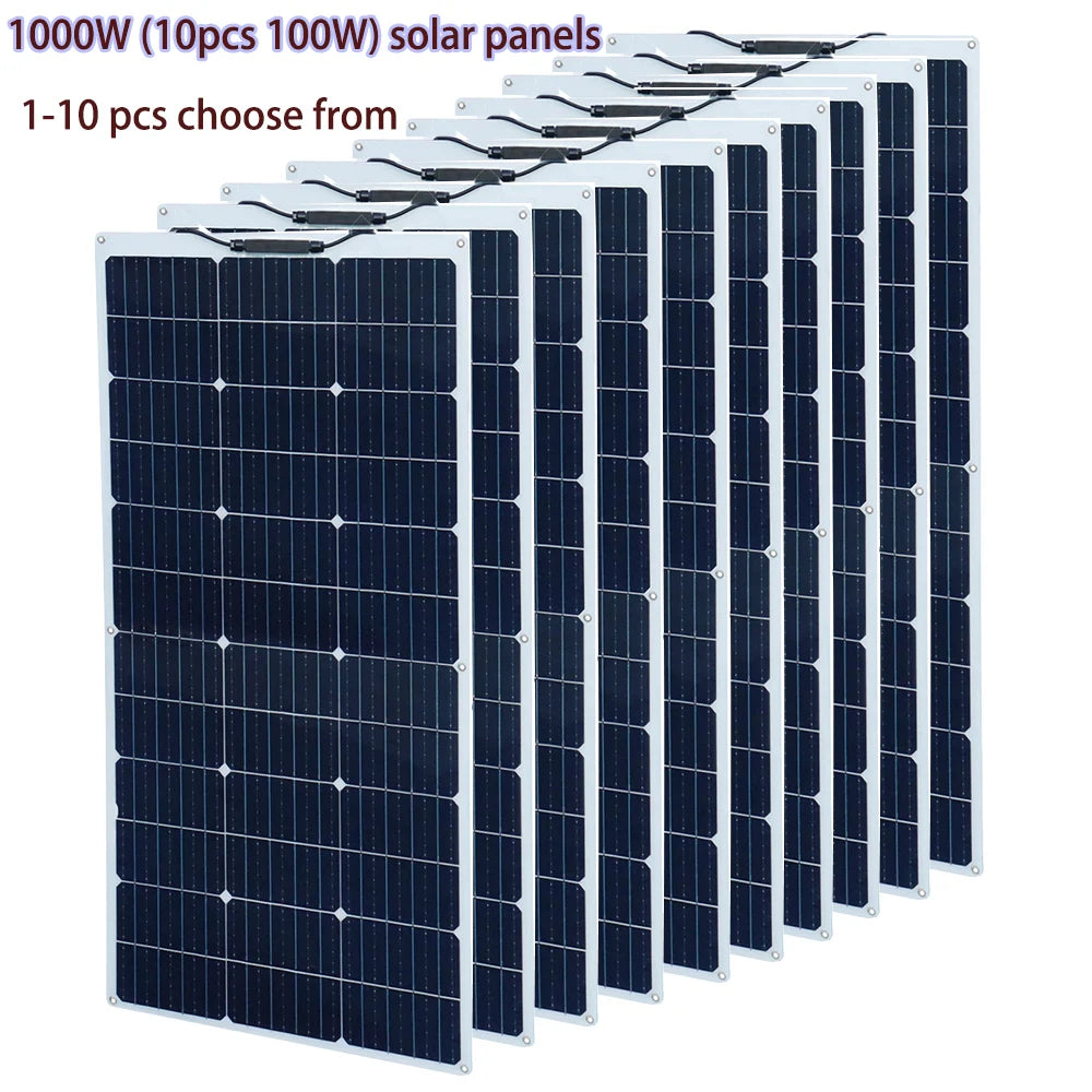 Zonnepaneel - Zonnepanelen - Monokristallijn - 1 Stuk - 100W - Flexibel - Waterdicht - Lichtgewicht - Voor Caravan - Camper - Boot of Thuisgebruik