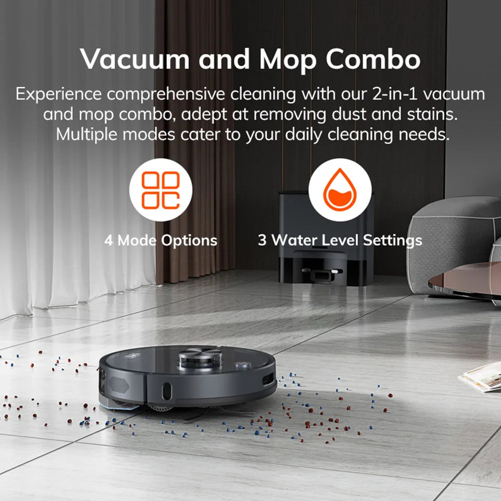 Lidar Robotstofzuiger - Dweilrobot - Vaccum Cleaner - Robot Vacuum - 5000Pa Zuigkracht - 260min Runtime - Zelflegende Stofbak – LDS Navigatie – App & Spraakbediening - Zwart