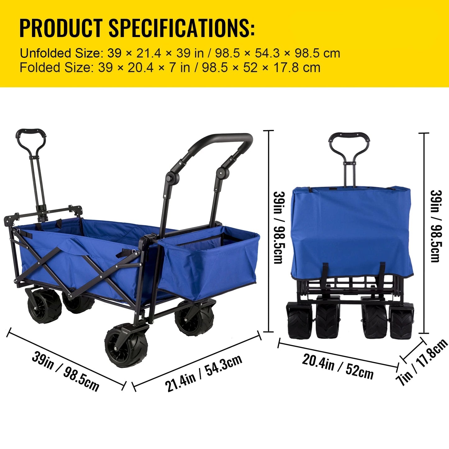 Bolderwagen – Opvouwbare Bolderkar – Transportwagen – Pickupkar – Laadvermogen 100 Kg – 600D Oxford Polyester - Blauw