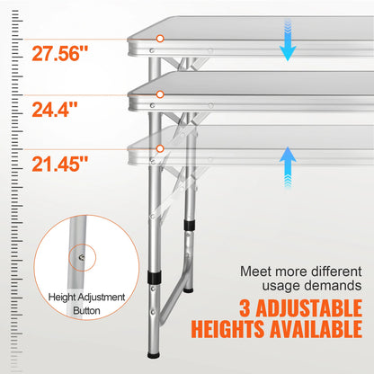 Foldable Camping Kitchen Table - Folding Table - Camping Table Foldable - Outdoor - Quick Set Up - Adjustable Height - Family Party - Lightweight - Space Saving - Silver