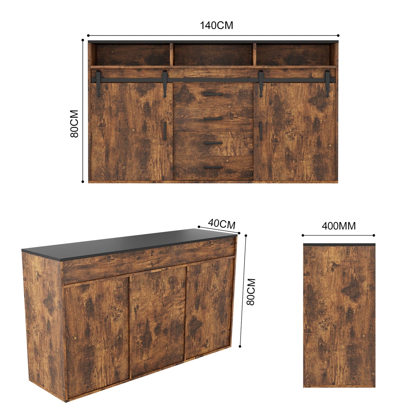 Dressoir – Dressoirkast – Sideboard – Opbergkast – Wit – 140 cm – Schuifdeuren – 4 Laden