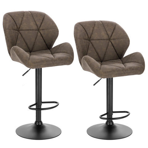 Adjustable Bar Stool - Bar Stool - Bar Stools with Backrest - Set of 2 - 360° Rotatable - Gas Spring - Steel Footrest - Leather Seat - Dark Brown Leather