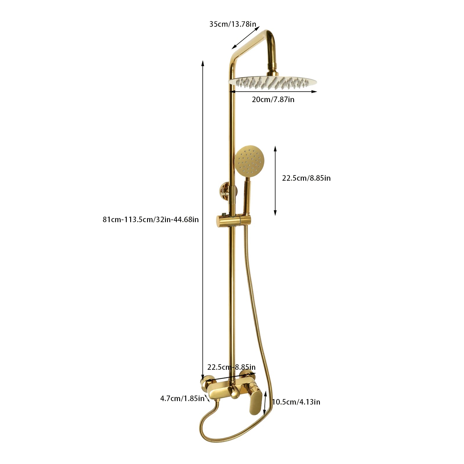 Douche - Regendouche - Douchewand - Douchekolom - Douchepanelen - Wandgemonteerde Regendoucheset - Verstelbare Hoogte - 3 Straalsoorten & Enkelhendel Mixer - Gouden - QUORE